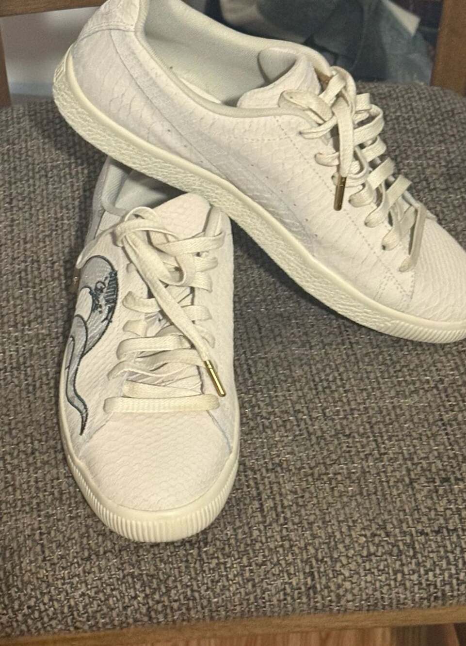 Puma Clyde Snake Embroidery Sneakers White